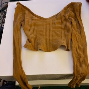 Ribbed Tan Long Sleeve Women's Top